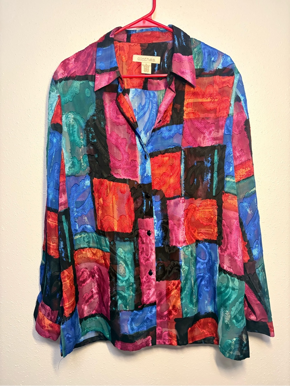 c.l.o.t.h.e.s. Sheer Abstract Button Front Blouse Size XL